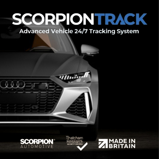 Audi RS6 on a Black Background with Scorpion tracking logo